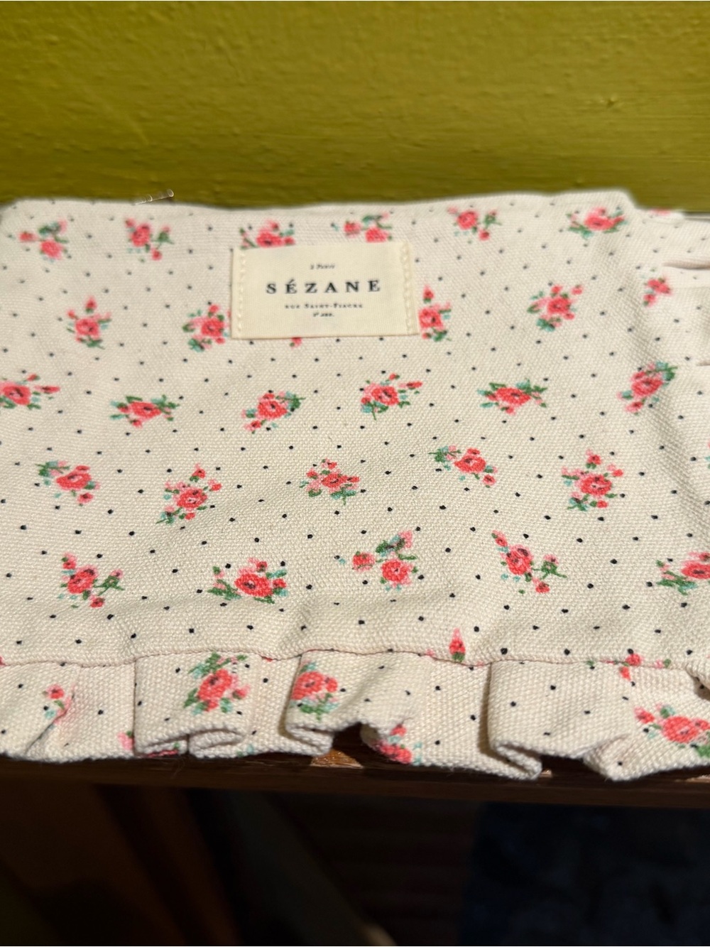 Sézane Floral Ruffle Cotton Top - Cream with Pink Roses